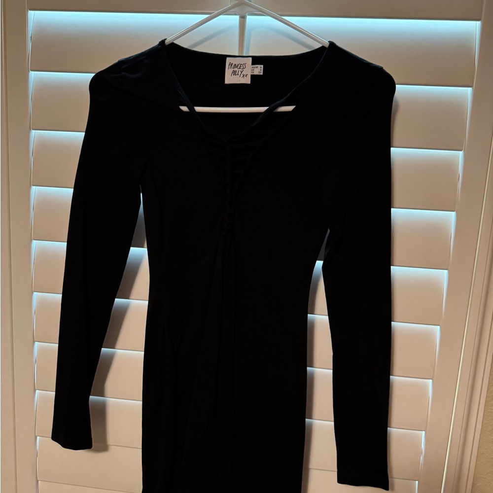 Princess Polly Black V-Neck Long Sleeve Bodycon Dress